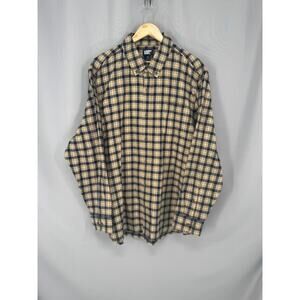 Lands End Shirt Mens 2XL Blue Plaid Flannel Button Down Long Sleeve Classic